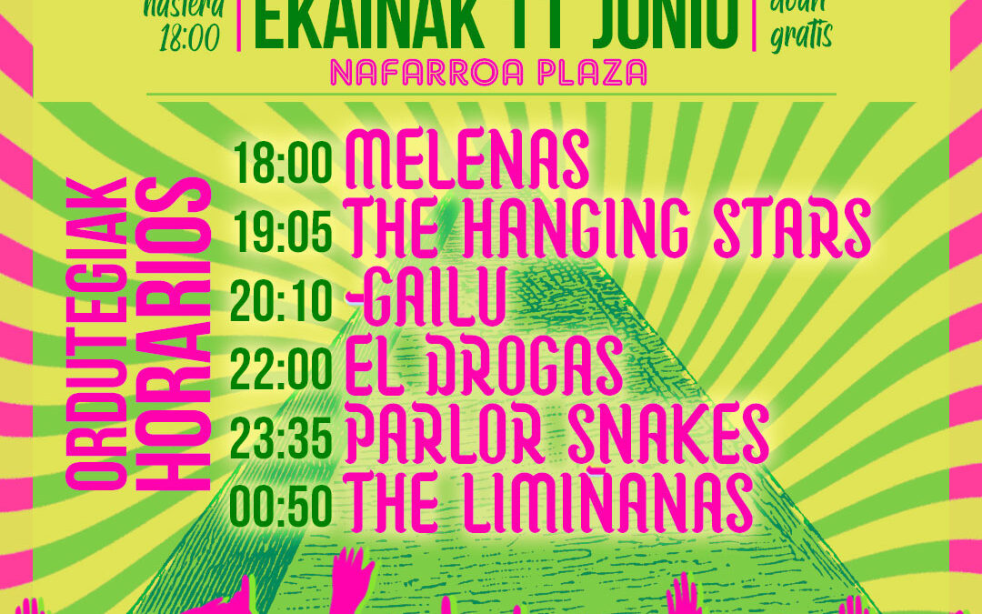 HORARIOS XIV. ANDOAINGO ROCK JAIALDIA – EKAINAK 11 JUNIO – NAFARROA PLAZA (ANDOAIN)