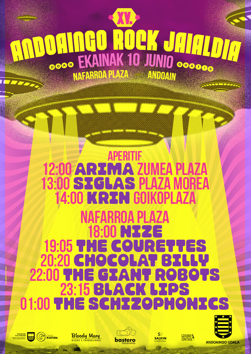 HORARIOS XV. ANDOAINGO ROCK JAIALDIA – EKAINAK 10 JUNIO – NAFARROA PLAZA (ANDOAIN)