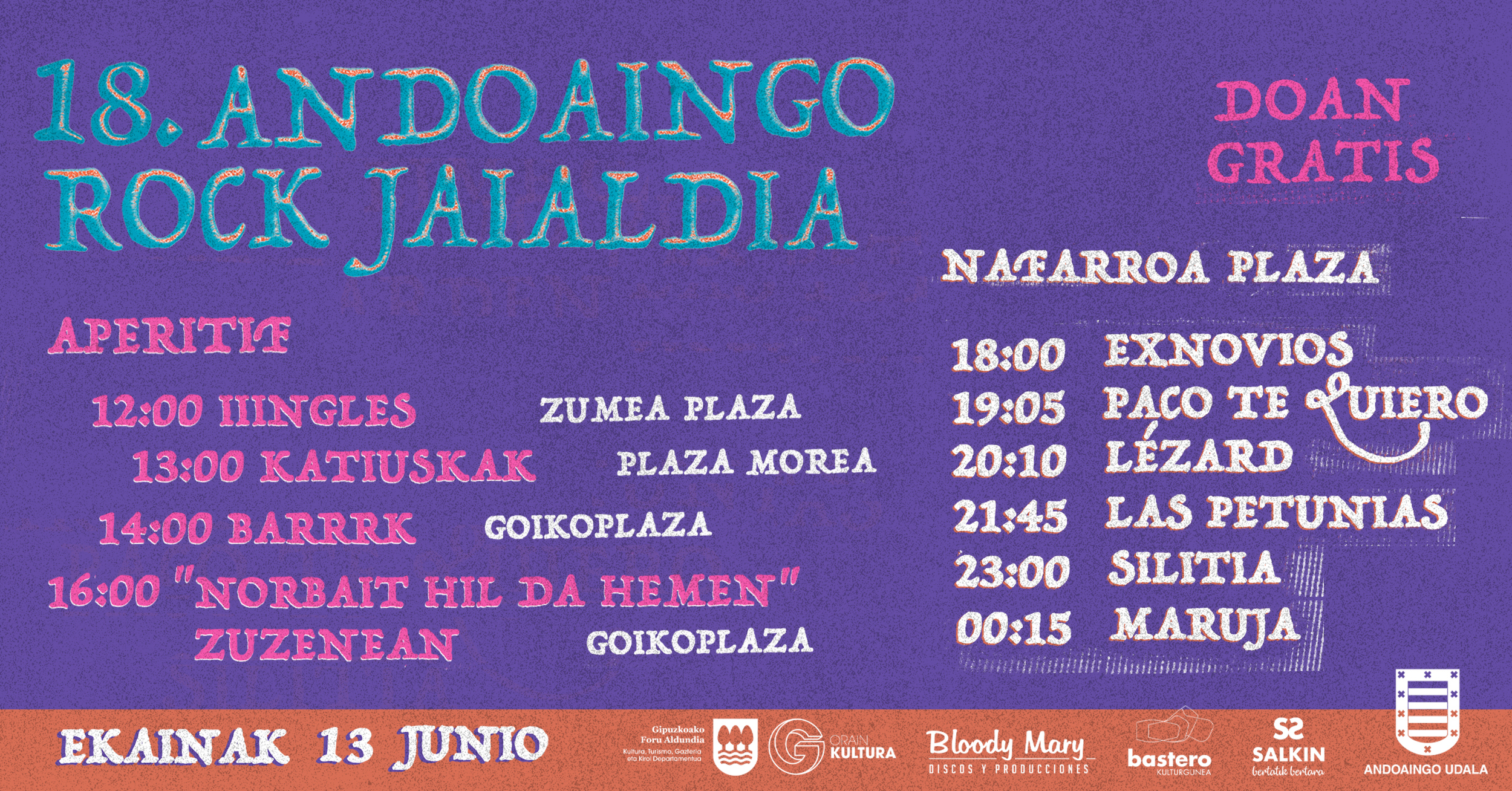 18. ANDOAINGO ROCK JAIALDIA: ORDUTEGIAK